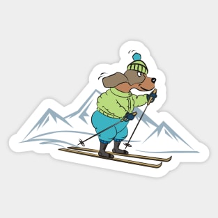 Cute Dog Skiing in the Winter Mountains Sticker